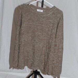 Zenana Womens XL Sweater Brown White Speckled 100% Acrylic Warm Winter Top EUC
